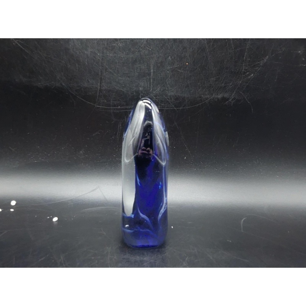 Vintage Art Glass Paperweight Clear Blue Obelisk Signed Walter Prince 4"